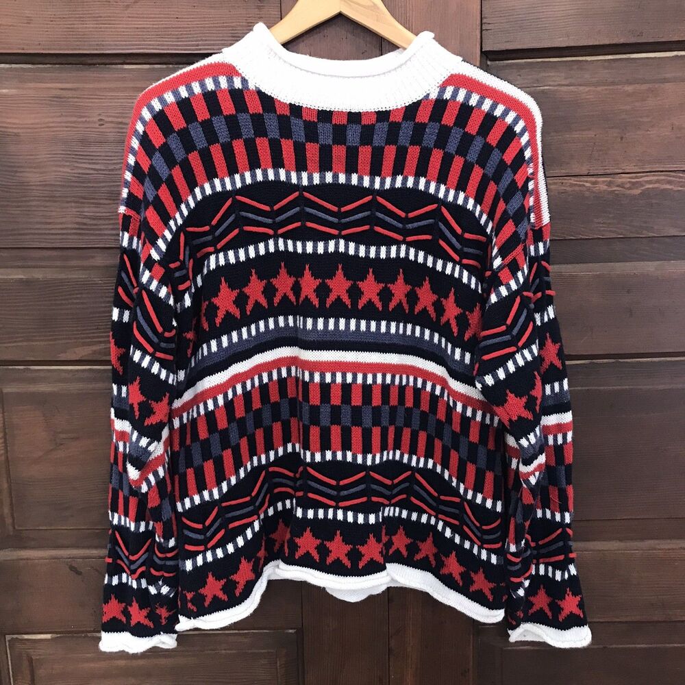 Stars Stripes Open Knit Top Sweater Size M Paris Sports Club
